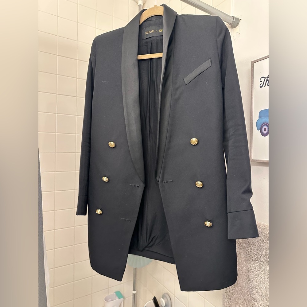 Double breasted Balmain x H&M collaboration blazer